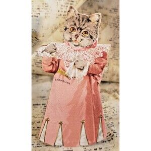 Vintage 1890's Enameline Stove Polish Prescott - Anthropomorphic Cat in a Gown